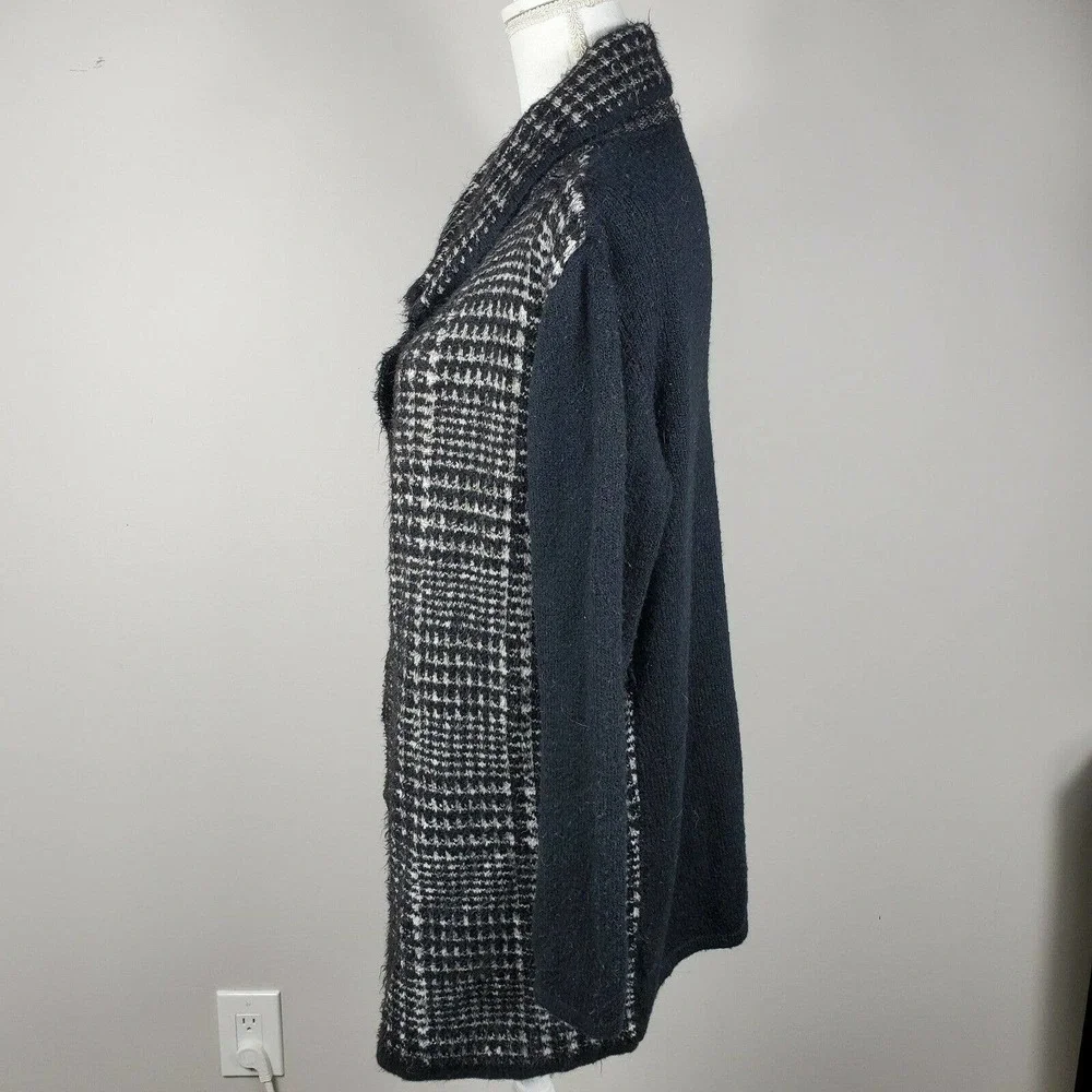Ava Couture Women's Mohair Blend Open Cardigan Mohair Sweater Coat Houndstooth